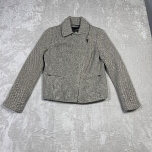 Talbots Petites 4P Gray‎ Tweed Wool Blend Jacket Career Moto Zip Front Metallic